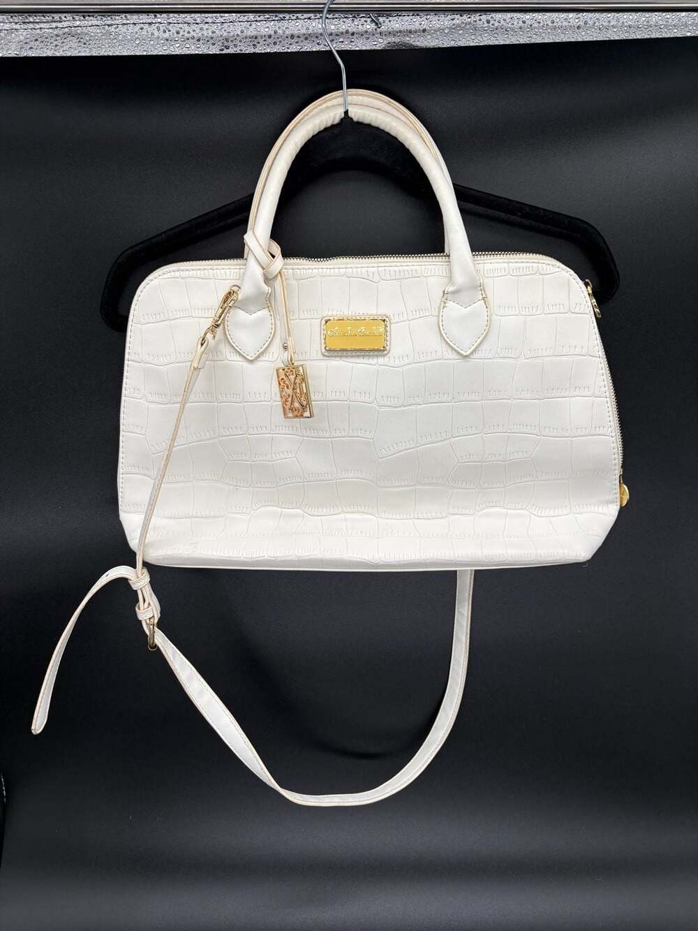Christian Lacroix White Croc Embossed Satchel Bag